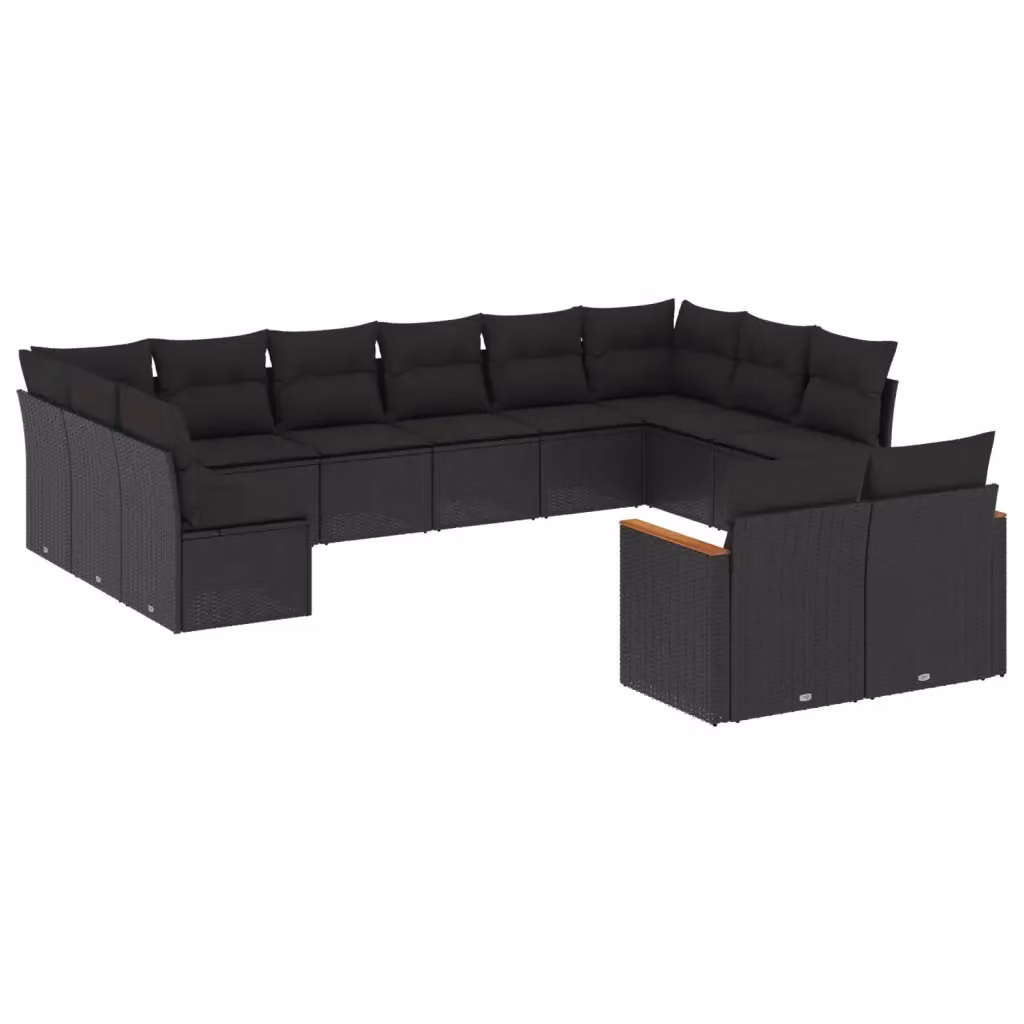 Set di divani da giardino a forma di U VIDAXL in polyrattan nero con cuscini, ideale per 12 persone – 2