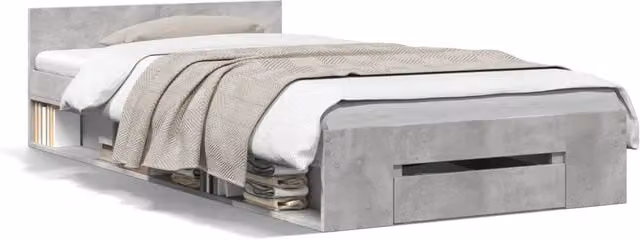 Letto singolo | Letto per adulti | Giroletto Cassetto Grigio Cemento 90x200 cm Legno Multistrato