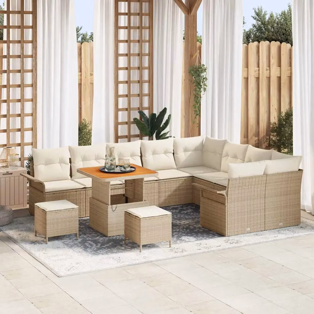 Set Divano da Giardino vidaXL 12 Pezzi Beige con Cuscini e Tavolino da Esterno – 1