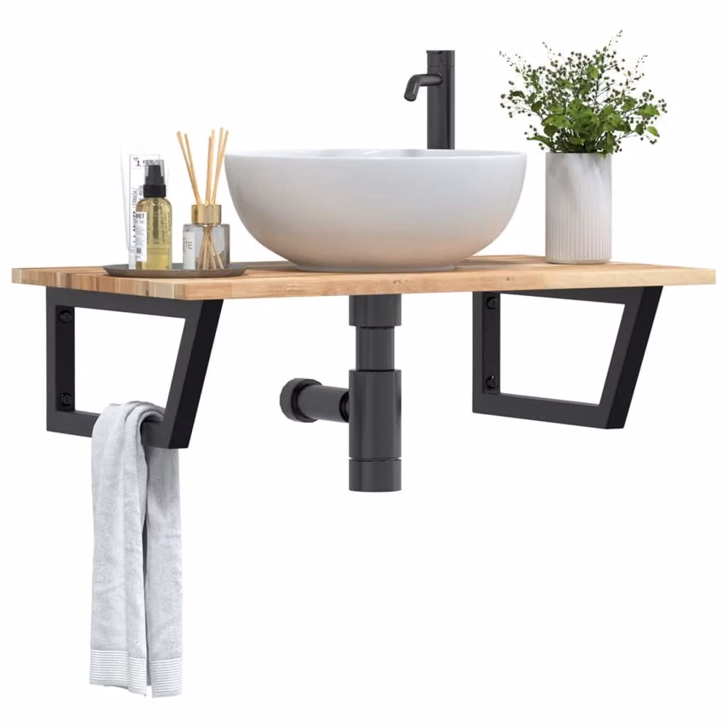 vidaXL Ripiano da Parete per Lavabo in Accacia e Metallo Nero e Marrone