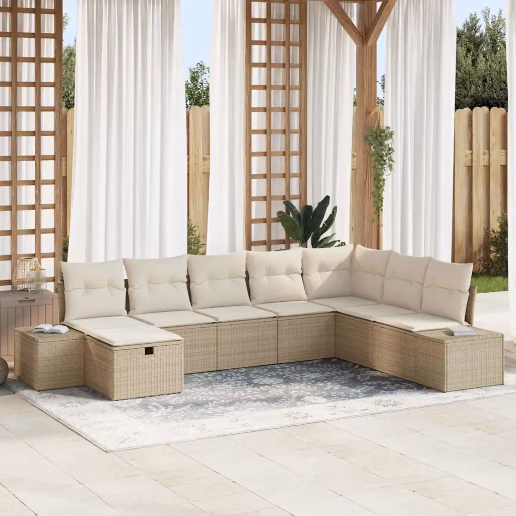 Set Divano da Giardino vidaXL 8 pz Beige con Cuscini in Polyrattan e Struttura in Acciaio – 1
