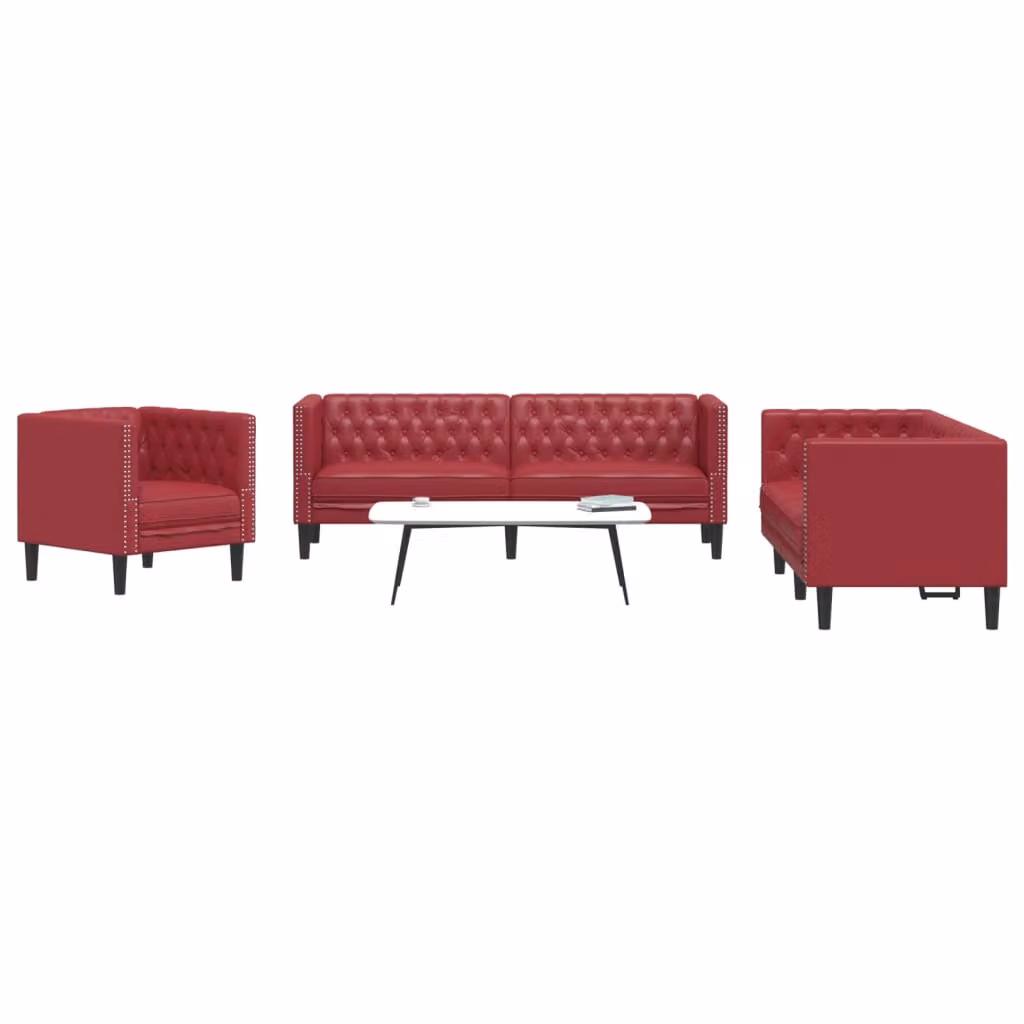 Set di 6 Divani Chesterfield vidaXL in Similpelle Rosso, con Divano a 2 e 3 posti per il tuo Soggiorno – 1
