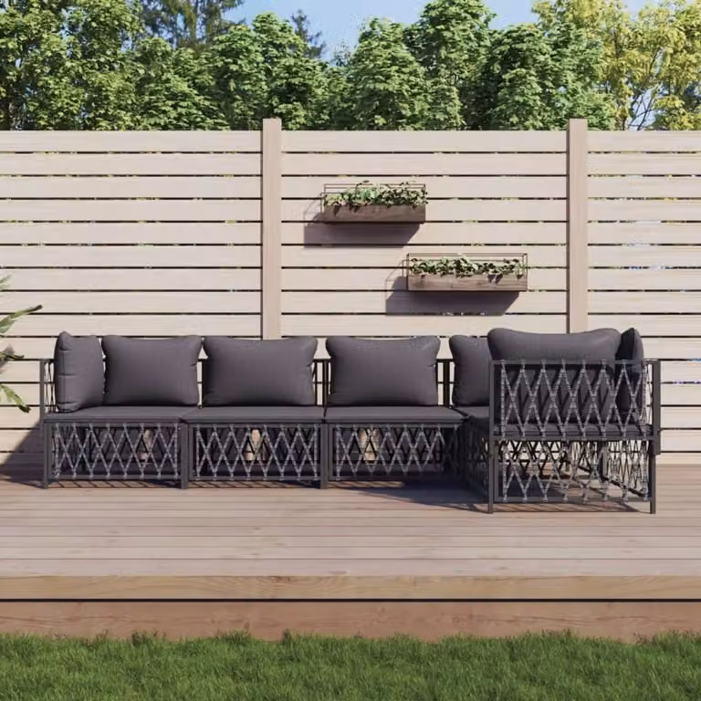 The Living Store Set da giardino 5 pezzi con cuscini in acciaio antracite