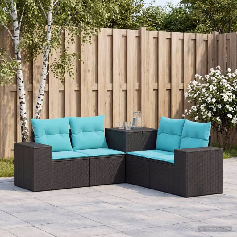 vidaXL Set di divani 5 pz Nero e Blu 200 x 200 x 85 cm