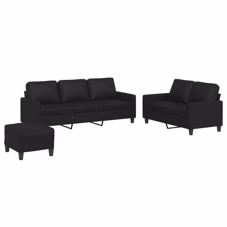 Set di Divani 3 pz con Cuscini Nero in Pelle finta