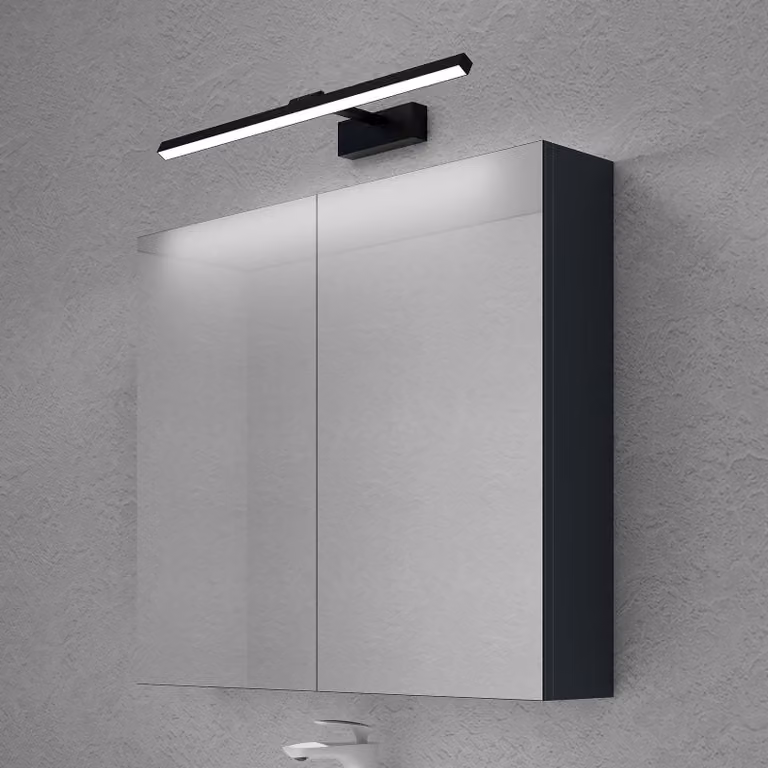 doporro Armadietto a Specchio 80x15x70cm con Lampada da Specchio per Bagno 60cm, 14W 4000K, Specchiera Bagno Mobilettto da Parete Antracite Opaco con 2 Ante e Applique Specchio, Spiegelschrank 02