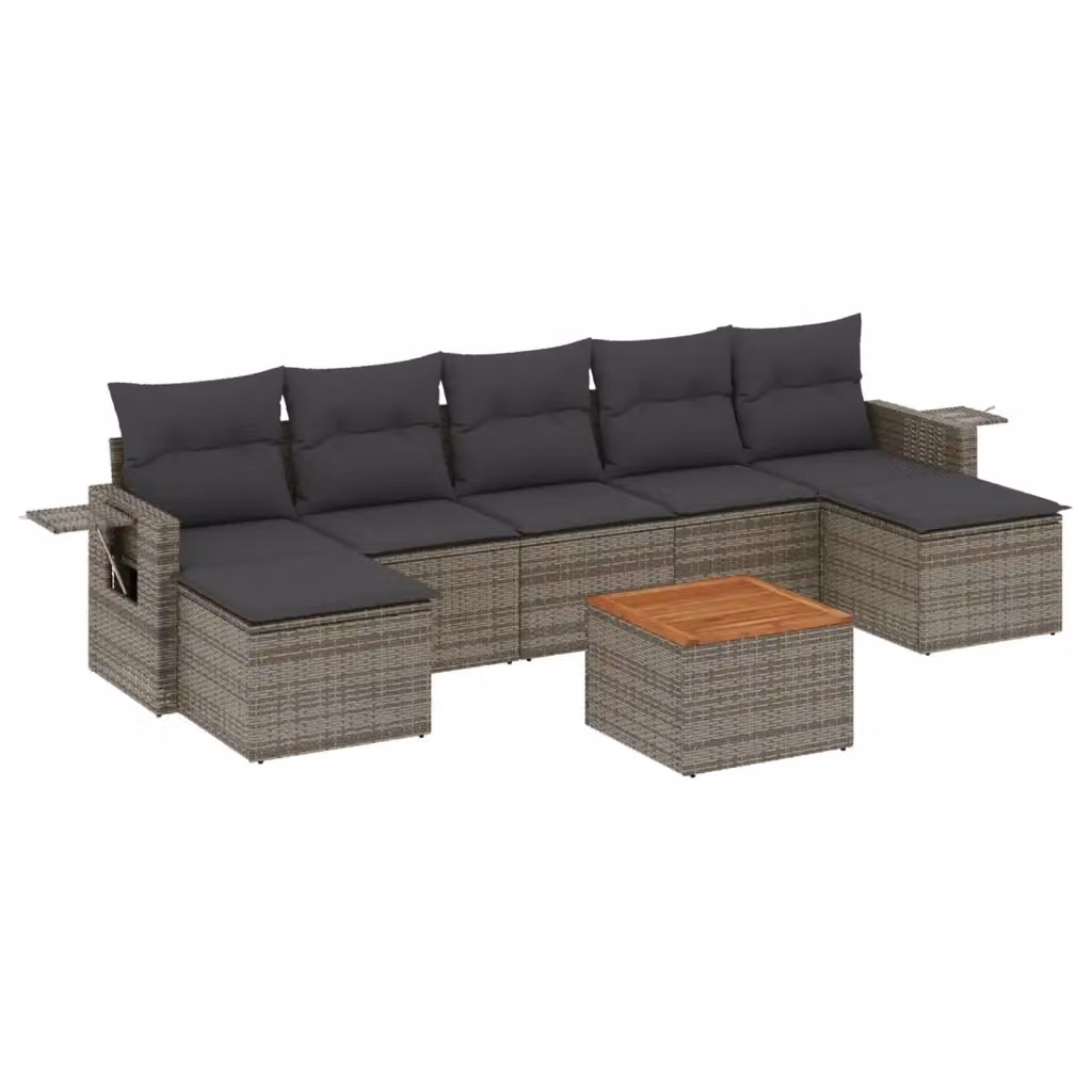 vidaXL Set Divano da Giardino 8 pz in Polyrattan Grigio con Cuscini Imbottiti e Tavolino – 2