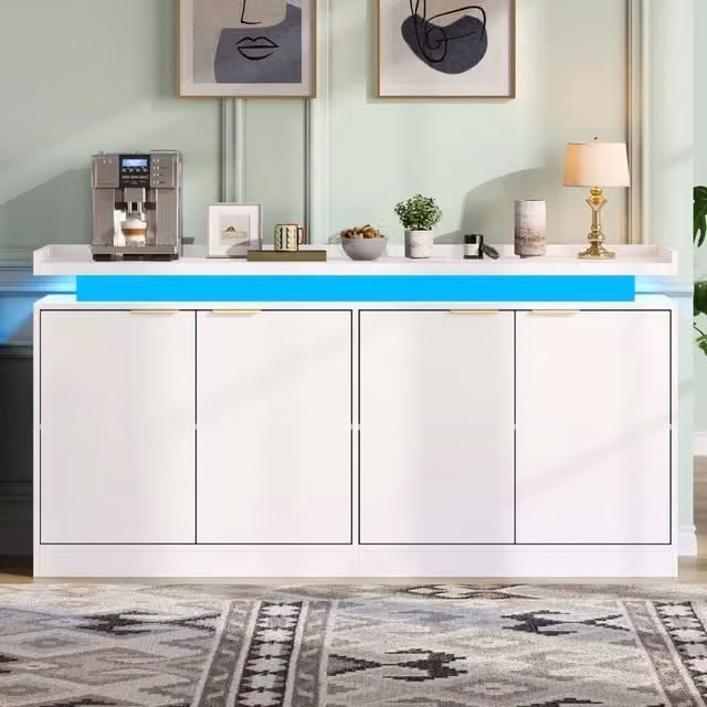 Desviae Sideboard con LED RGB controllabile tramite app vani aperti e chiusi in MDF bianco 160 × 39 × 83 cm