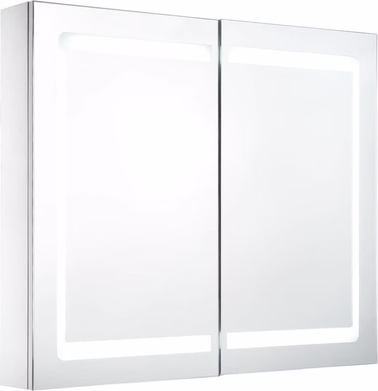 Armadietto Bagno con Specchio e LED 80x12,2x68 cm
