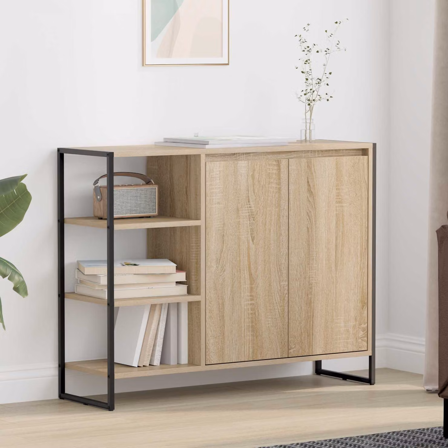 Mobile laterale vidaXL Rovere Sonoma, stile industrial, L: 96.5 cm, P: 30 cm, H: 75 cm