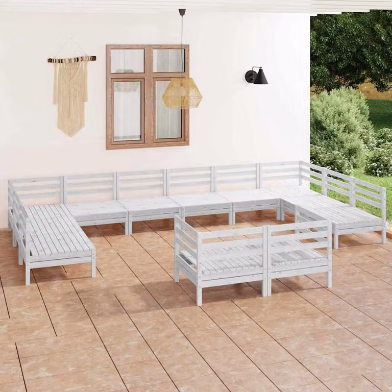 Set Salotto da Giardino vidaXL a Forma di L in Legno di Pino Bianco con Cuscini inclusi
