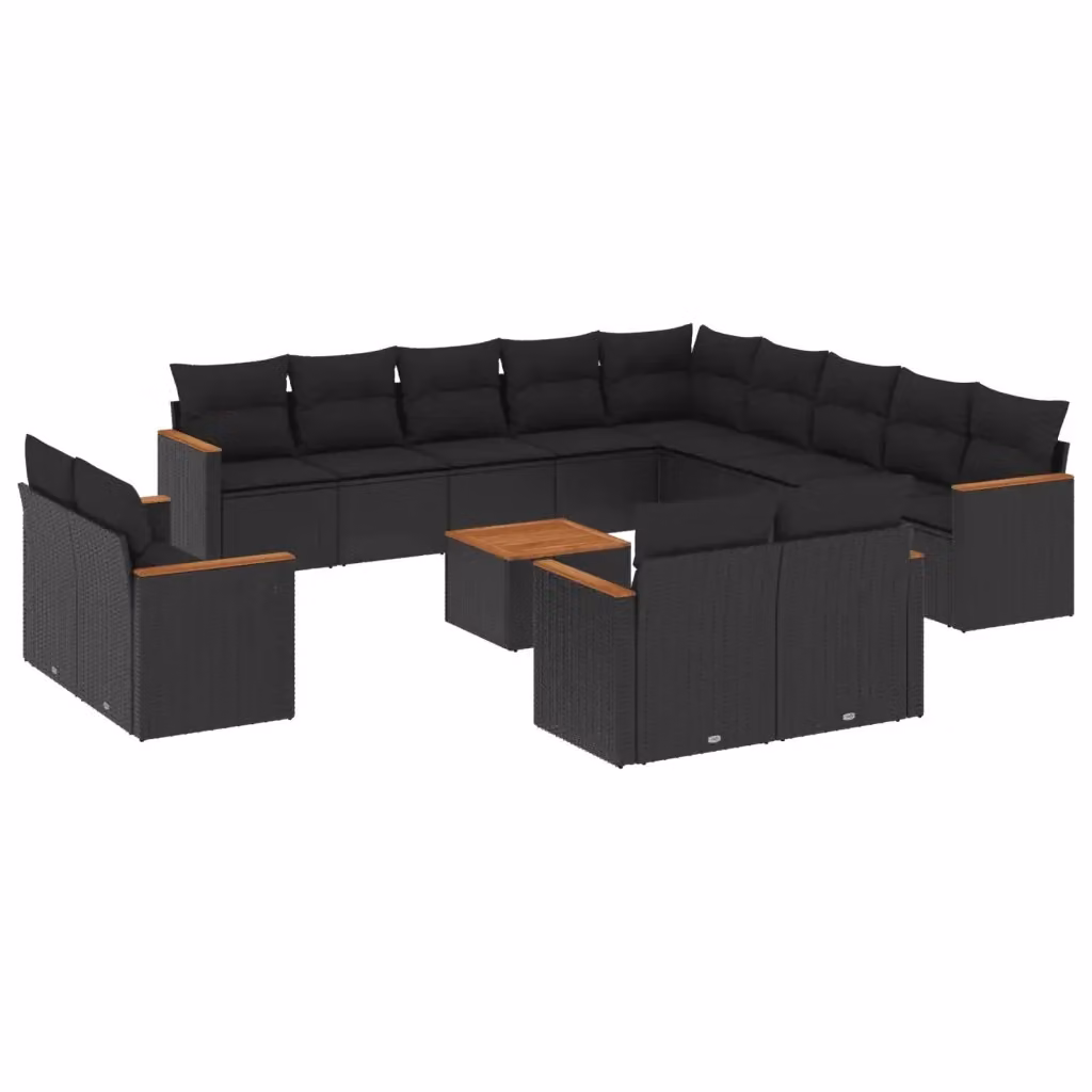 Set di Divani da Giardino a L vidaXL in Polyrattan Nero con Cuscini e Tavolino da Esterno – 2