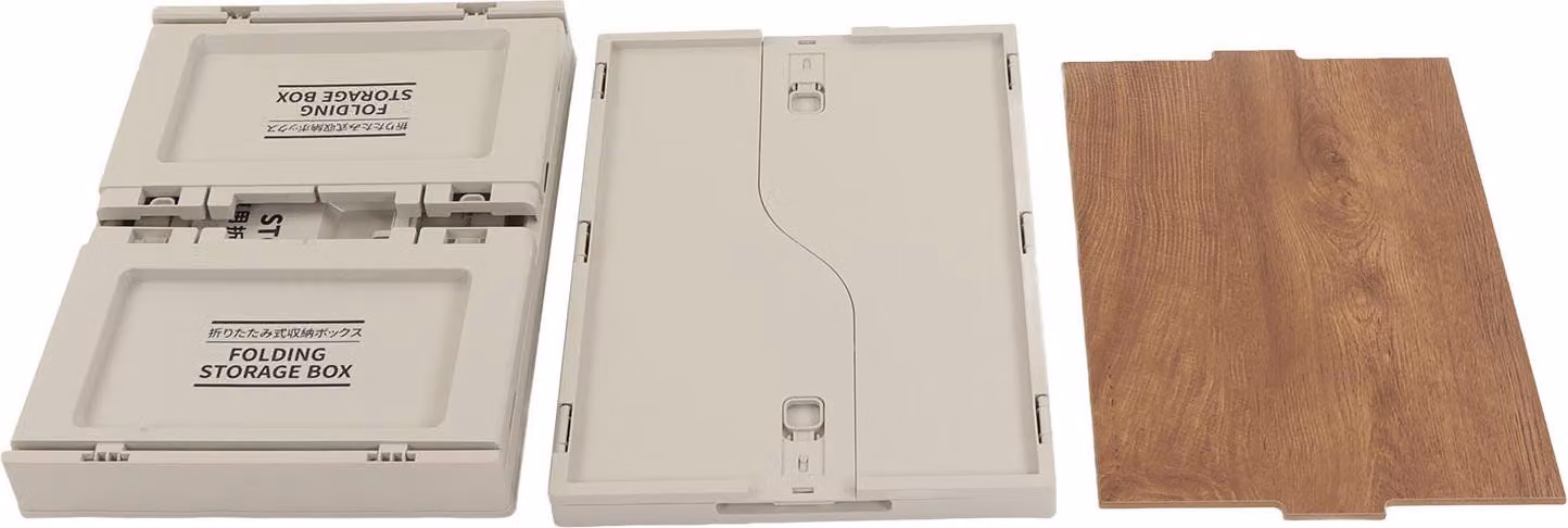 Contenitore pieghevole con coperchio in legno, 50 l, apertura multidirezionale, design con fibbia, contenitore pieghevole, sabbia calda, per il campeggio