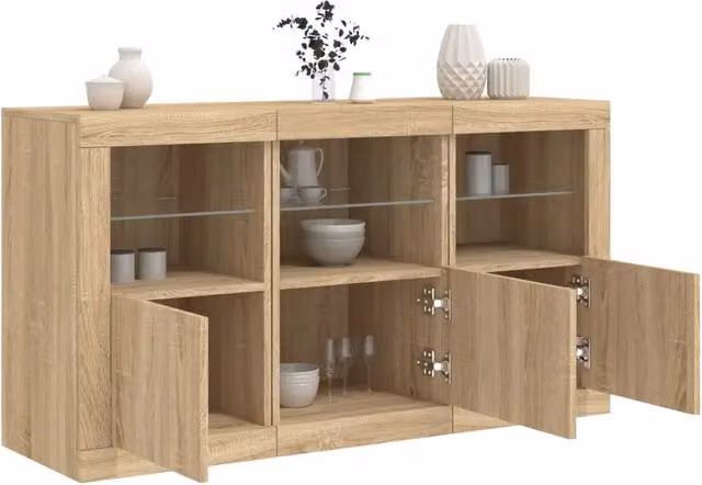 Credenza con Luci LED-Buffet-Armadio da cucina Rovere Sonoma 123x37x67 cm 285499