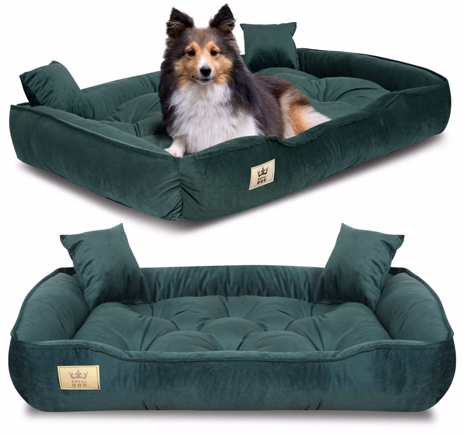 Letto per cani, box, 130x105 cm, velluto verde scuro