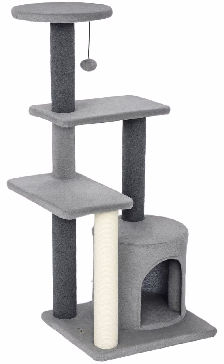 PawHut Tiragraffi da 103 cm con cuccia, piattaforme e pali in sisal