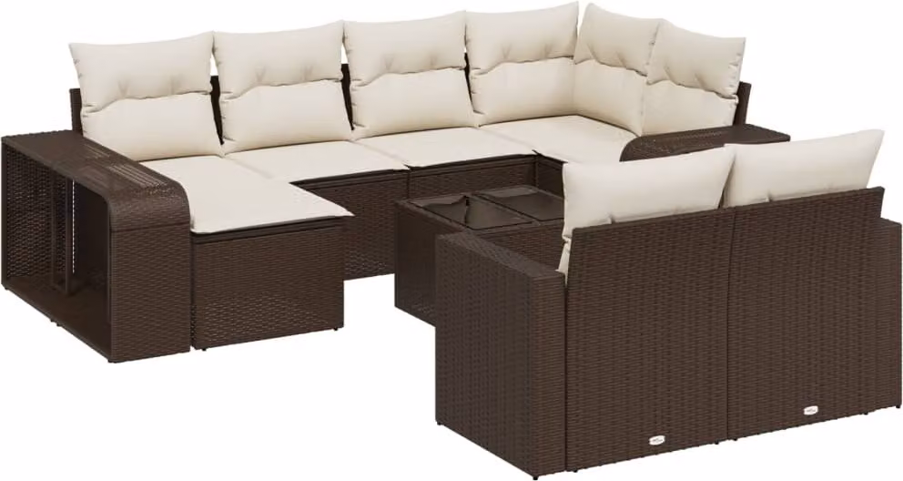 Set Divani da Giardino 11 pz con Cuscini Polyrattan Marrone