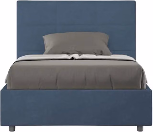Letto una piazza e mezza senza rete imbottito 120x210 microfibra blu Mika