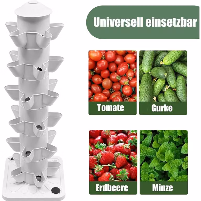 Torre idroponica bianca - 30 punti di coltivazione - serbatoio dell'acqua da 10 litri