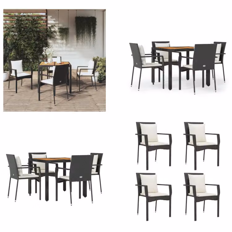 vidaXL Set da pranzo da giardino 5 pezzi con cuscini in poly rattan nero - Set da pranzo da giardino - Set da pranzo da giardino - Set da pranzo da terrazza