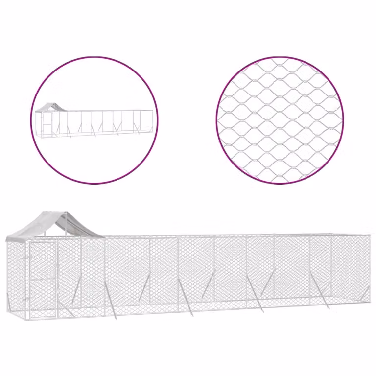 Cuccia Cani da Esterno Tetto Argento 10x2x2,5 m Acciaio Zincato