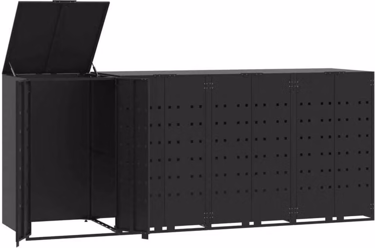 Copribidone con Ruote per 4 Bidoni Nera 276x79x117cm in Acciaio