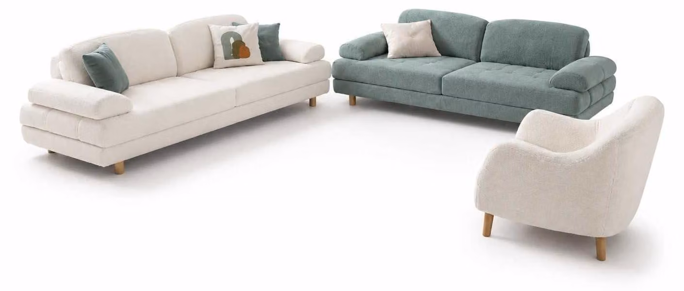 Divano moderno imbottito, elegante set per soggiorno composto da 3 posti, 3 posti e 1 posto