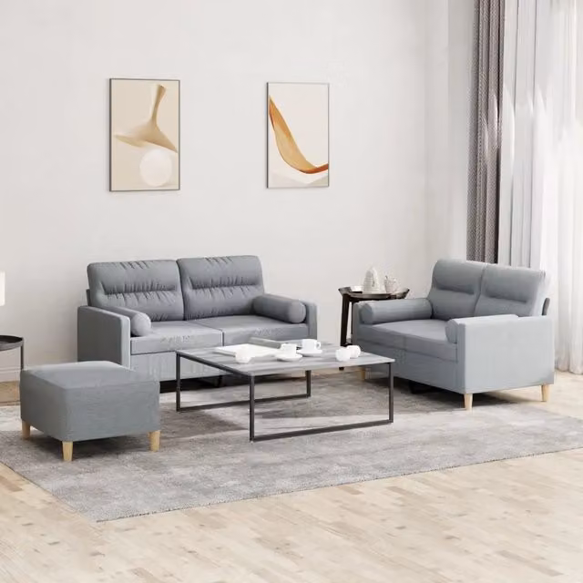 Set di divani 3 pezzi vidaXL in tessuto grigio con cuscini per soggiorno in stile moderno