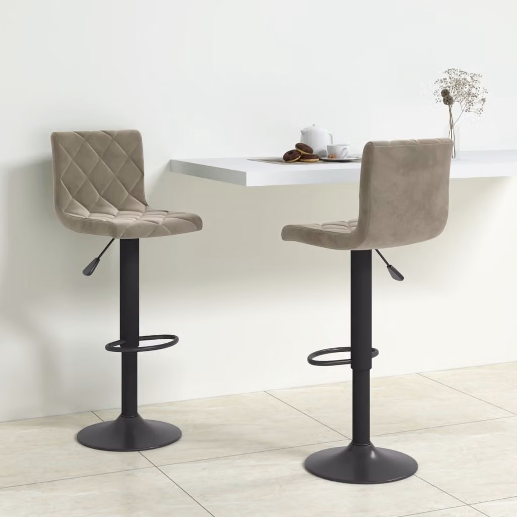 Set di 2 sgabelli da bar vidaXL in velluto grigio chiaro con base girevole a 360 gradi