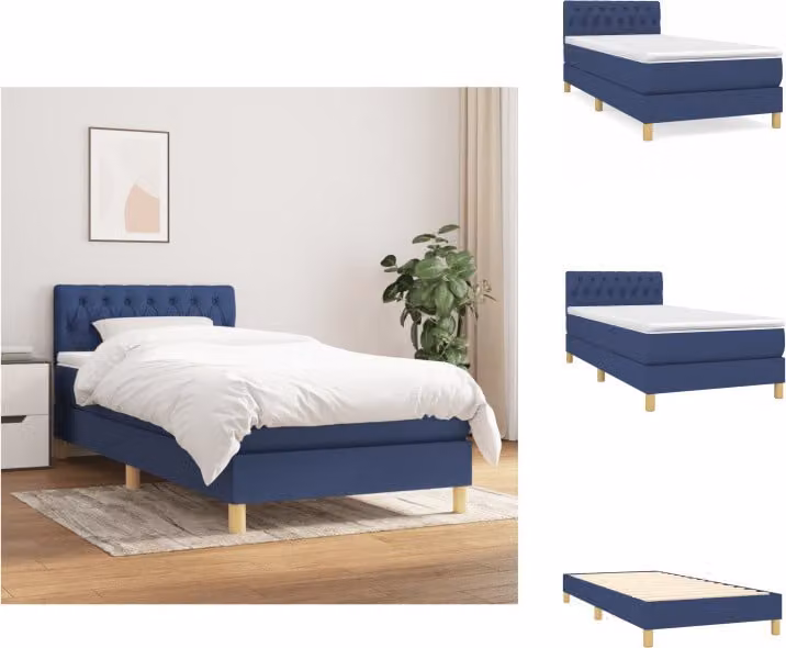 vidaXL Letto a molle con materasso blu 90x190 cm in tessuto - Letti e strutture letto