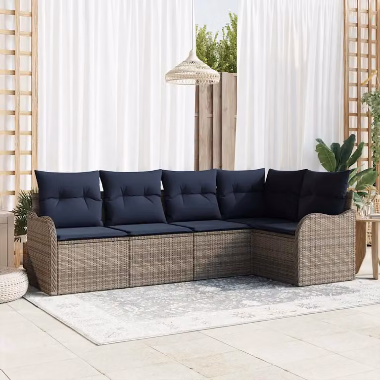Set Divano da Giardino a L vidaXL in Polyrattan Grigio con Cuscini Imbottiti e Struttura in Acciaio Verniciato a Polvere