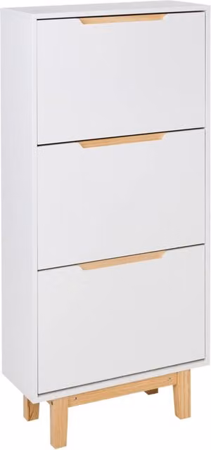 Armadietto porta scarpe BELIANI bianco in MDF laccato con design moderno e scomparti basculanti per corridoio, L: 60 cm, H: 128 cm, P: 24 cm