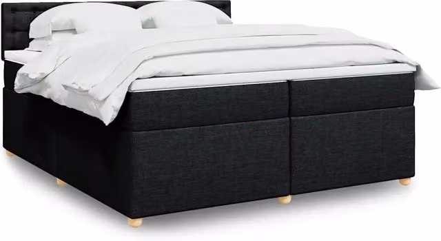 Letto Ibrido vidaXL con Giroletto a Molle e Materasso in Tessuto Nero e Bianco L/P: 200 x 200 cm – 1