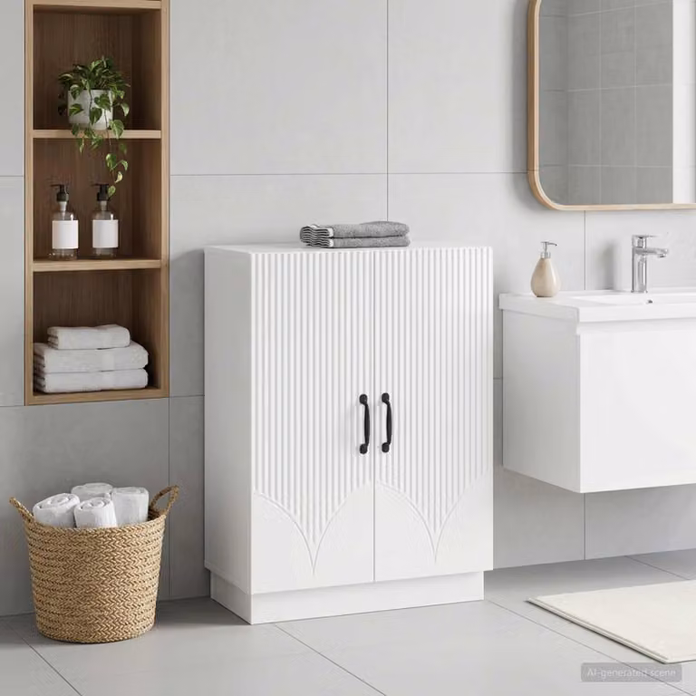 vidaXL Mobiletto da Bagno HOORN Moderno Bianco Lucido L: 59,5 cm, P: 31 cm, H: 77 cm