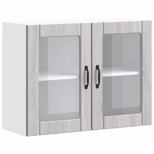 Pensile da cucina e soggiorno moderno HELLOSHOP26 con ante in vetro, colore grigio, L: 80 cm, P: 31 cm, H: 60 cm