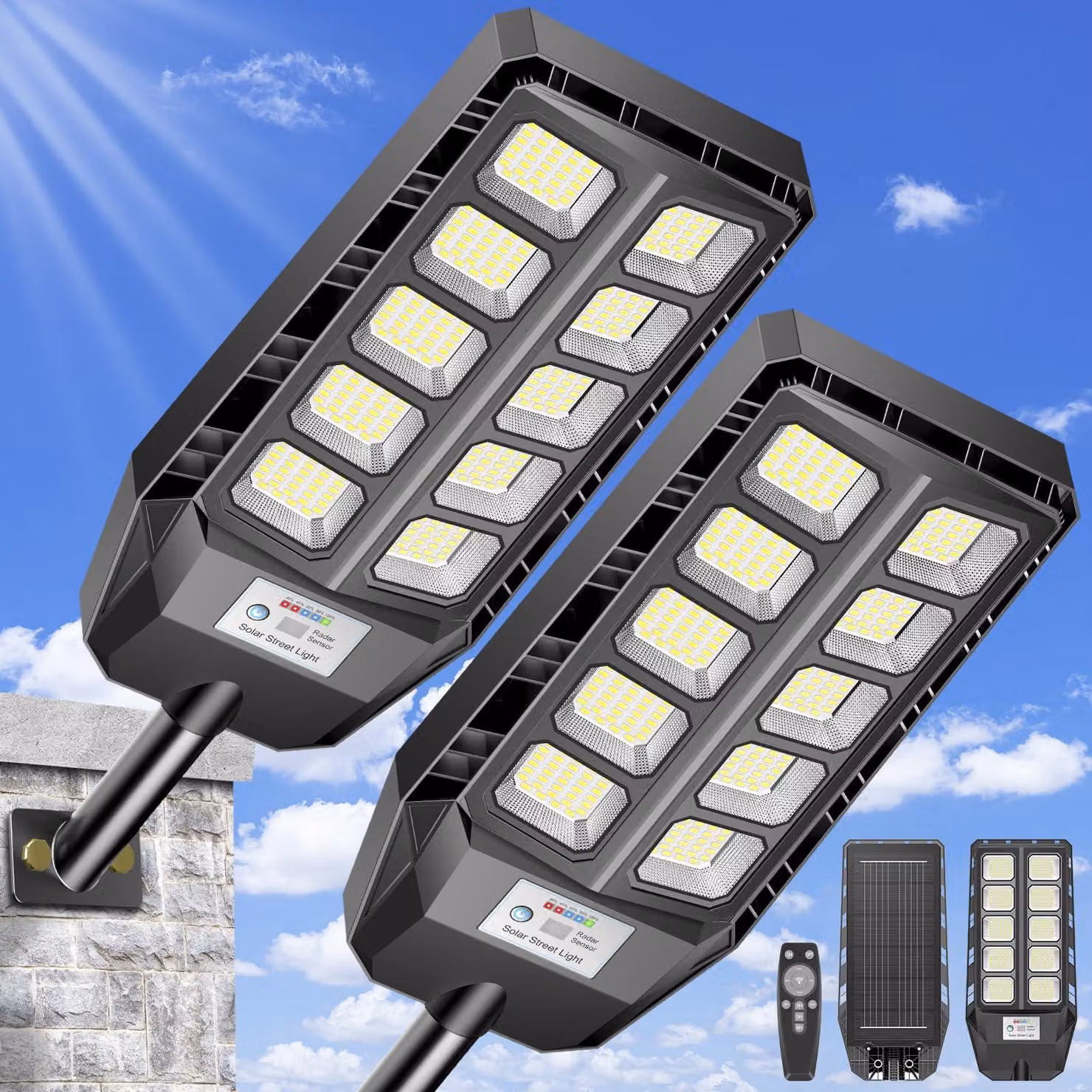 Lanterne solare da 7000 lumen, 6500 K, con telecomando, grado di protezione IP66, adatta per uso esterno