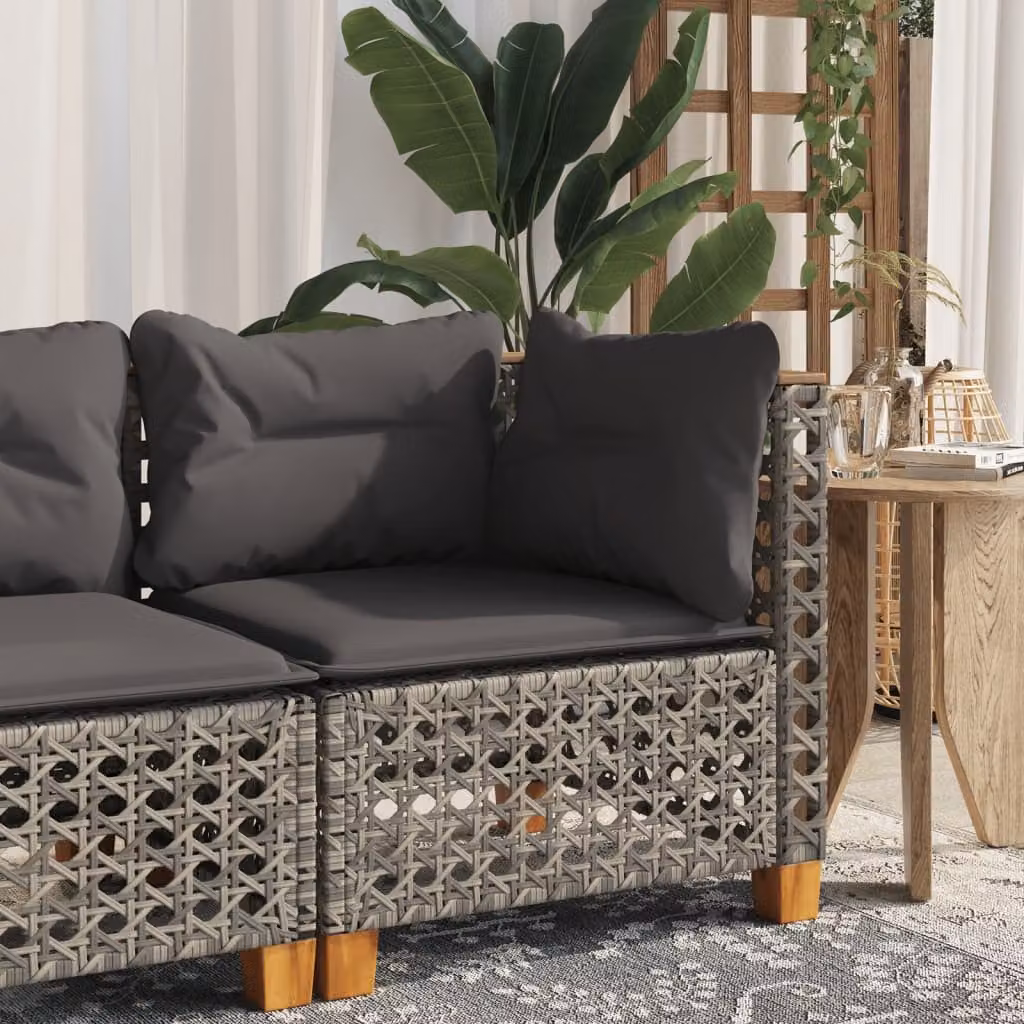 vidaXL Divano Angolare da Giardino in Polyrattan Grigio con Cuscini Imbottiti e Rivestimenti Rimovibili