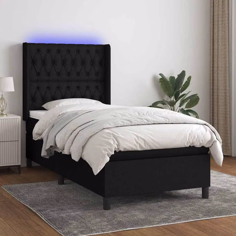 Letto a Molle vidaXL con Illuminazione LED e Porte USB in Tessuto, L/P: 90 x 200 cm