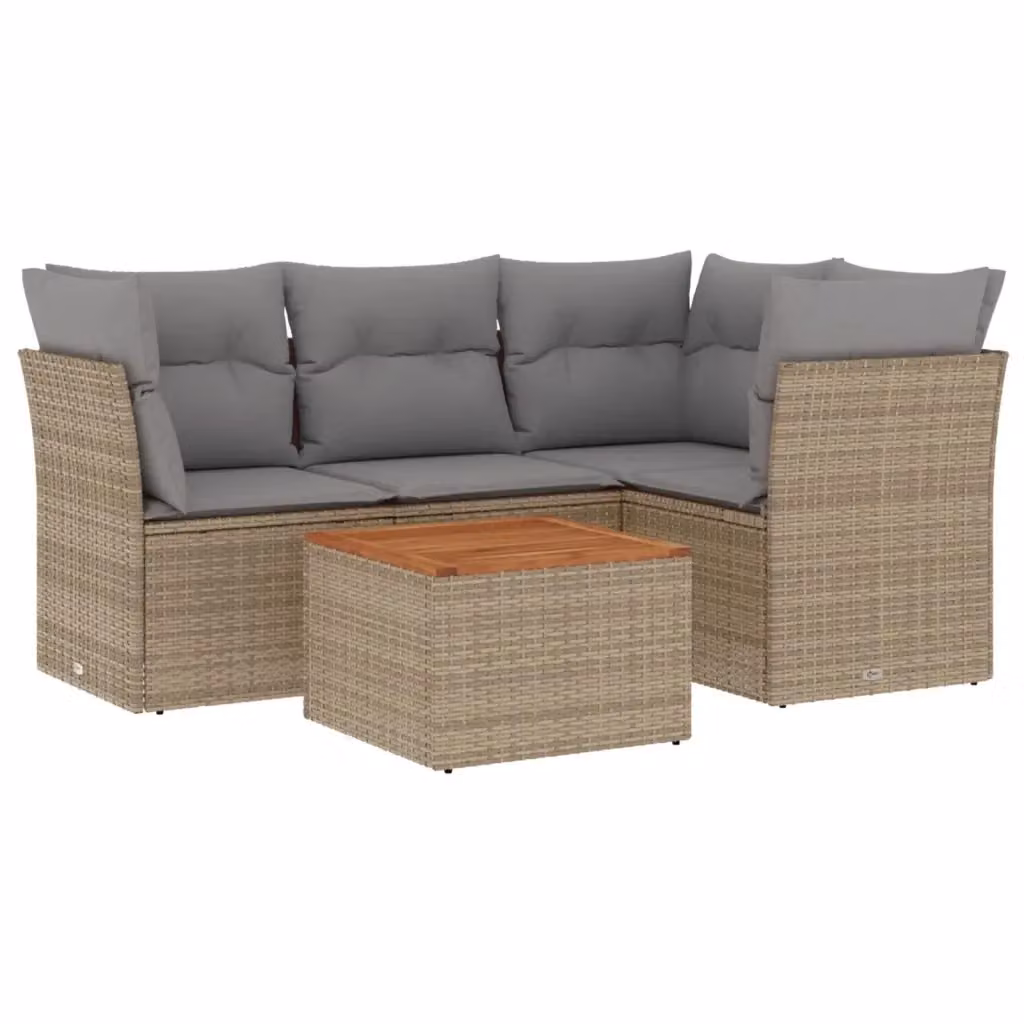 Set Divano da Giardino a L vidaXL in Polyrattan con Cuscini Beige e Grigio e Tavolino da Esterno – 2