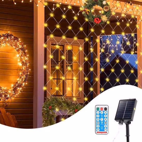 Lampada a rete solare a LED, luce calda bianca, 3x2 m - Luci natalizie - Tenda luminosa - Illuminazione per interni ed esterni - IP44