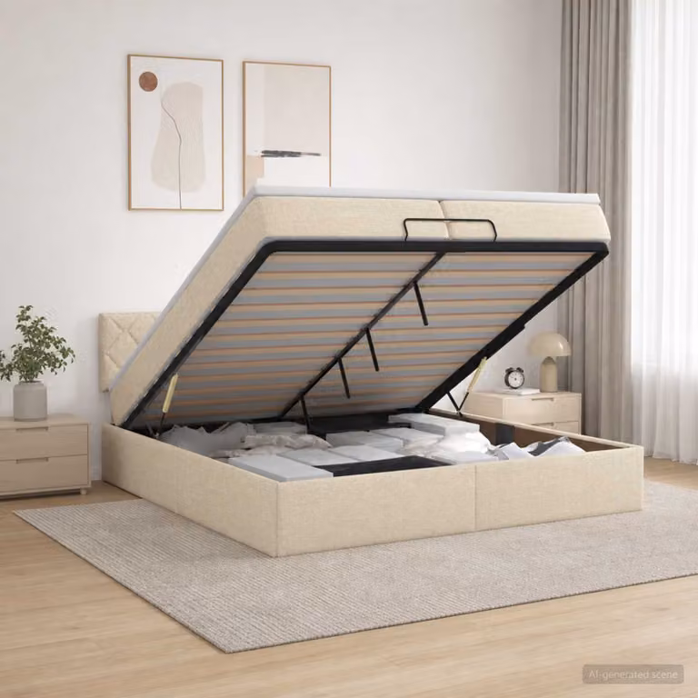 Letto ottomano con materasso vidaXL in tessuto beige, L/P: 200 x 200 cm