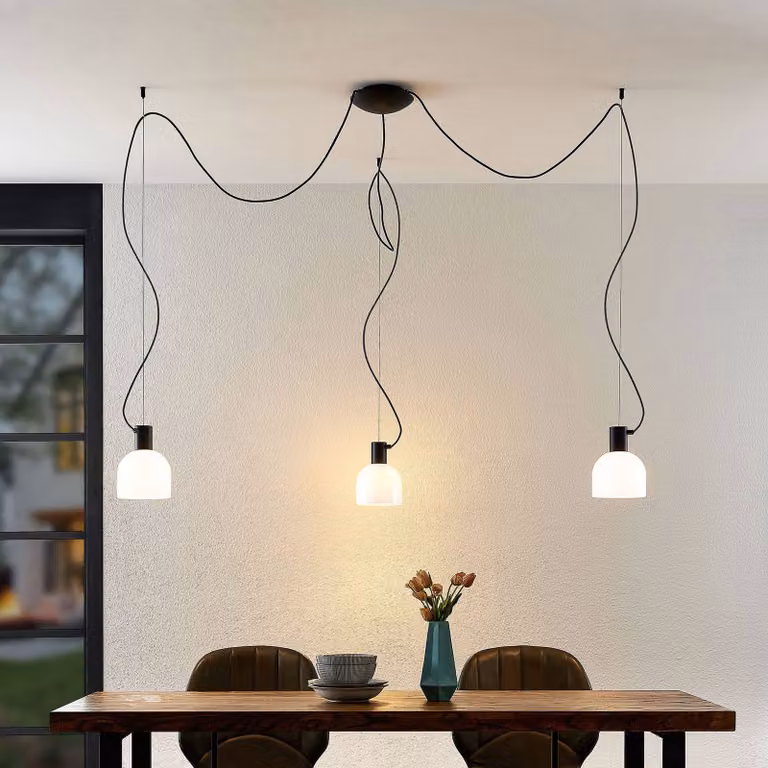 Lampada a sospensione Serina Lucande, dimmerabile, Bianco / Opale, Soggiorno / Sala da pranzo, Vetro, Moderno, Lampada a sospensione