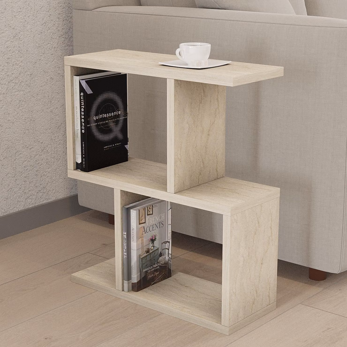 Tarzo - Tavolino da Salotto, 45x17x51h cm Bianco Marmo, 2 Vani