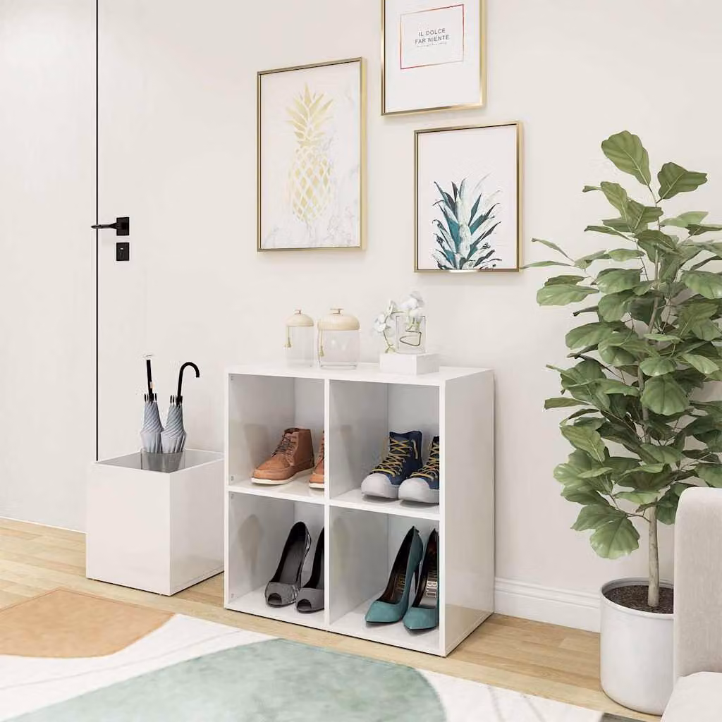 Scarpiera da ingresso moderna vidaXL in legno multistrato bianco lucido L 105 cm, P 35,5 cm, H 70 cm