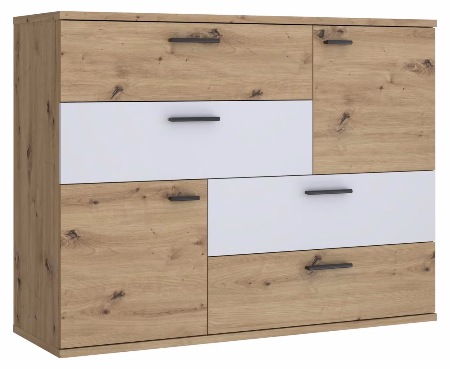 Cassettiera SKIVE look: rovere Artisan / Secret Grey 2 ante 4 cassetti