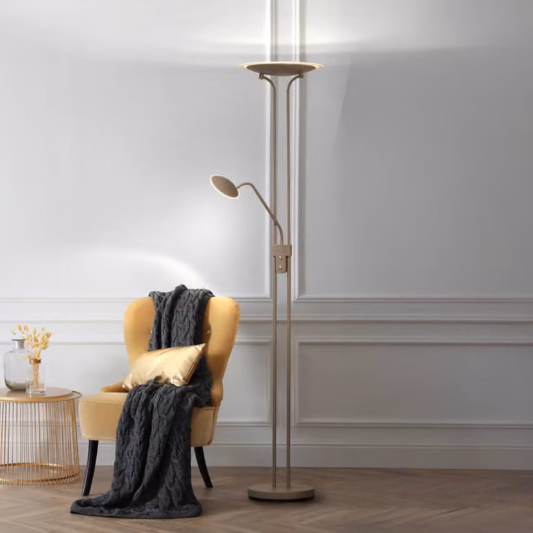 FISCHER & HONSEL Lampada da terra con luce lettura Tallri, dimmerabile, Marrone / Ruggine, Soggiorno / Sala da pranzo, Metallo, Moderno, Lampada da terra