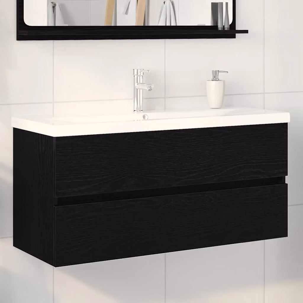Armadio per lavabo da bagno vidaXL in rovere nero con ante a battente, L/P/H: 100 x 39 x 62 cm