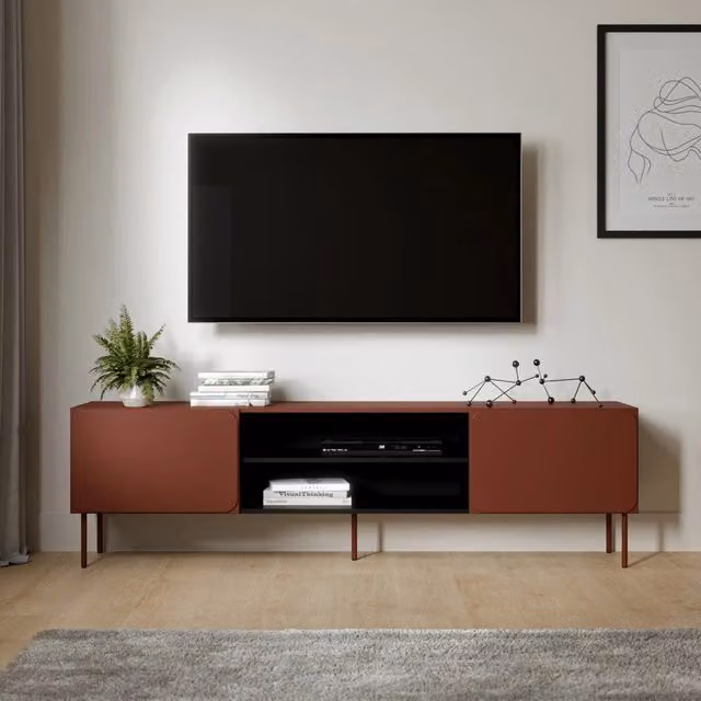 Cesara, Mobile Porta tv un Ripiano, 200x42x57h cm Marrone Terracotta