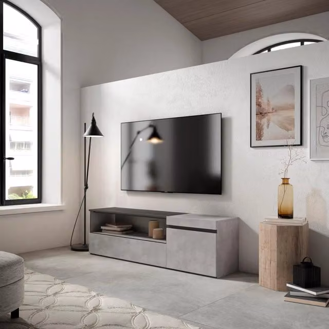 Mobile TV Soggiorno, 150x35x45cm, Per TV fino a 65", Mobile Soggiorno, grigio cemento RF2463