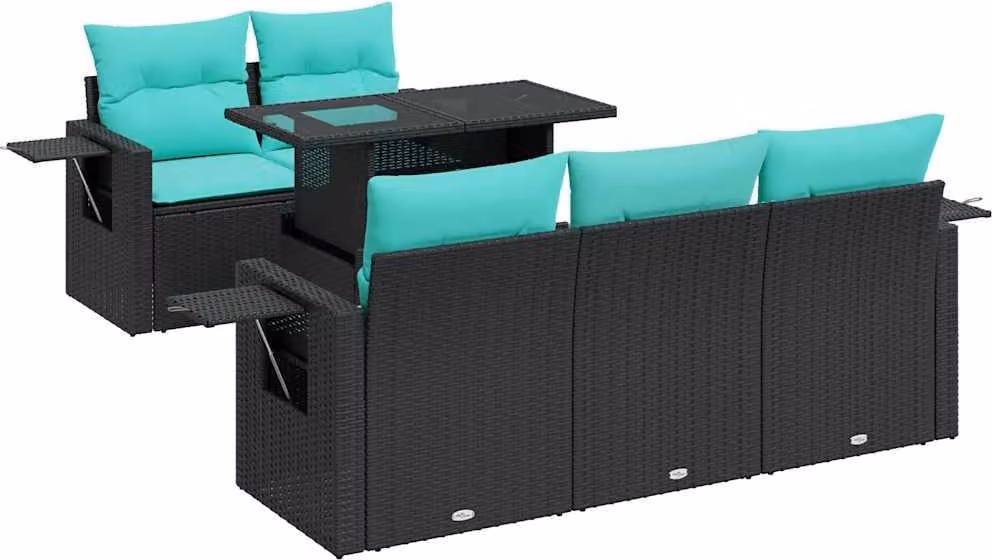 Set Divano Giardino 6 pz con Cuscini Nero Polyrattan Acacia
